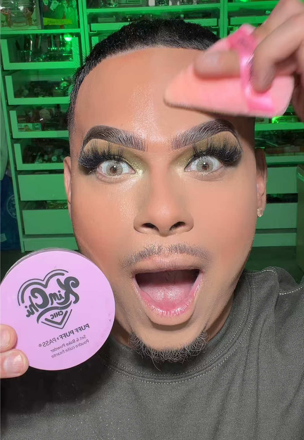 TikTok post by @theeblingkingoffical for KimChi Chic Beauty. Caption reads: [...] a filter, thanks to peachy setting powder!....