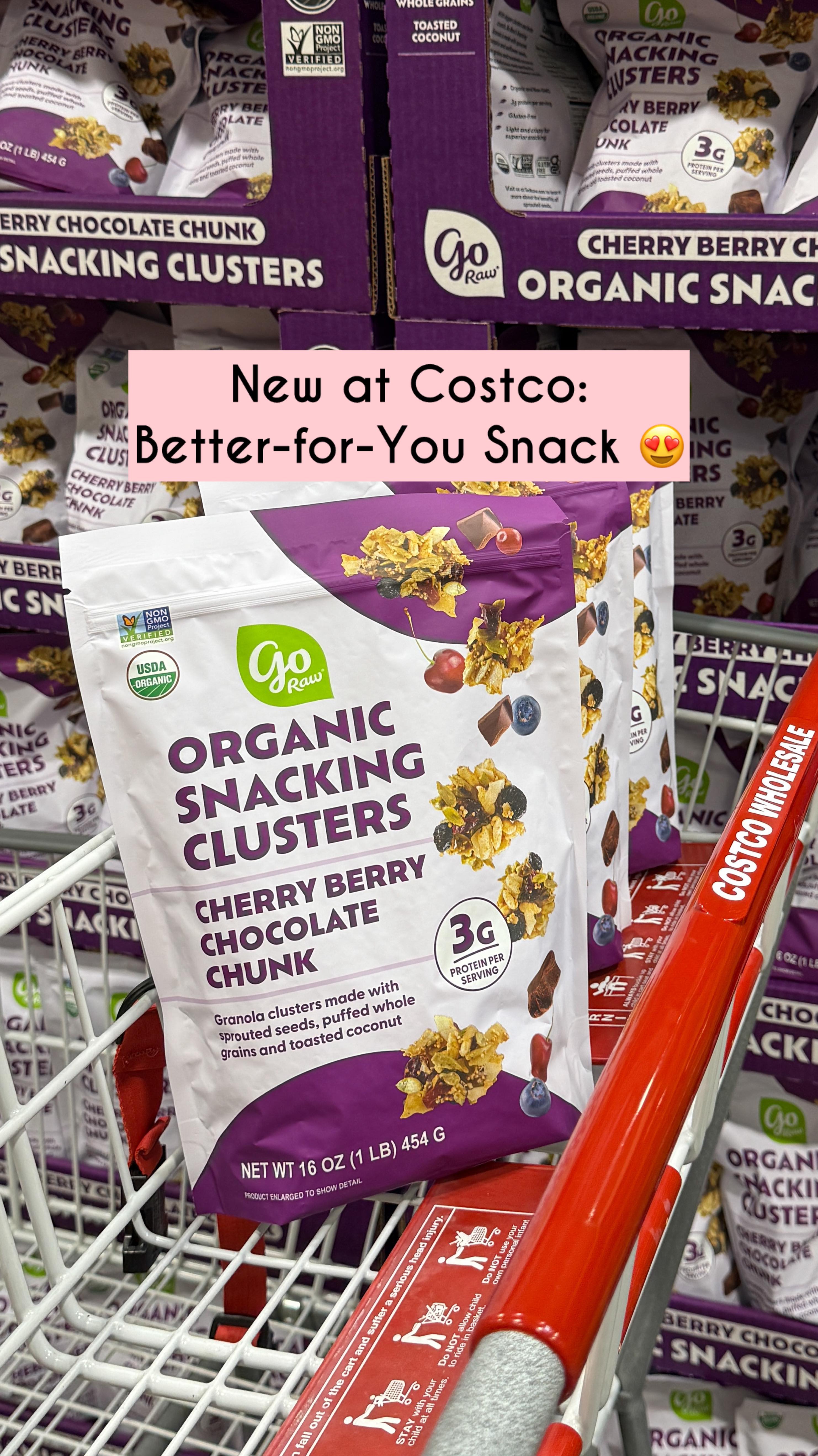 Instagram post by @costcoaisles for Go Raw. Caption reads: New better-for-you snack at Costco in Texas and....