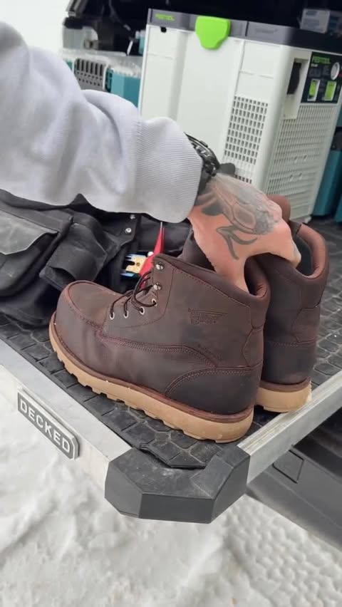 Instagram post by @krugerconstruction for Red Wing Shoes. Caption reads: A good tool goes along ways and can make the job....