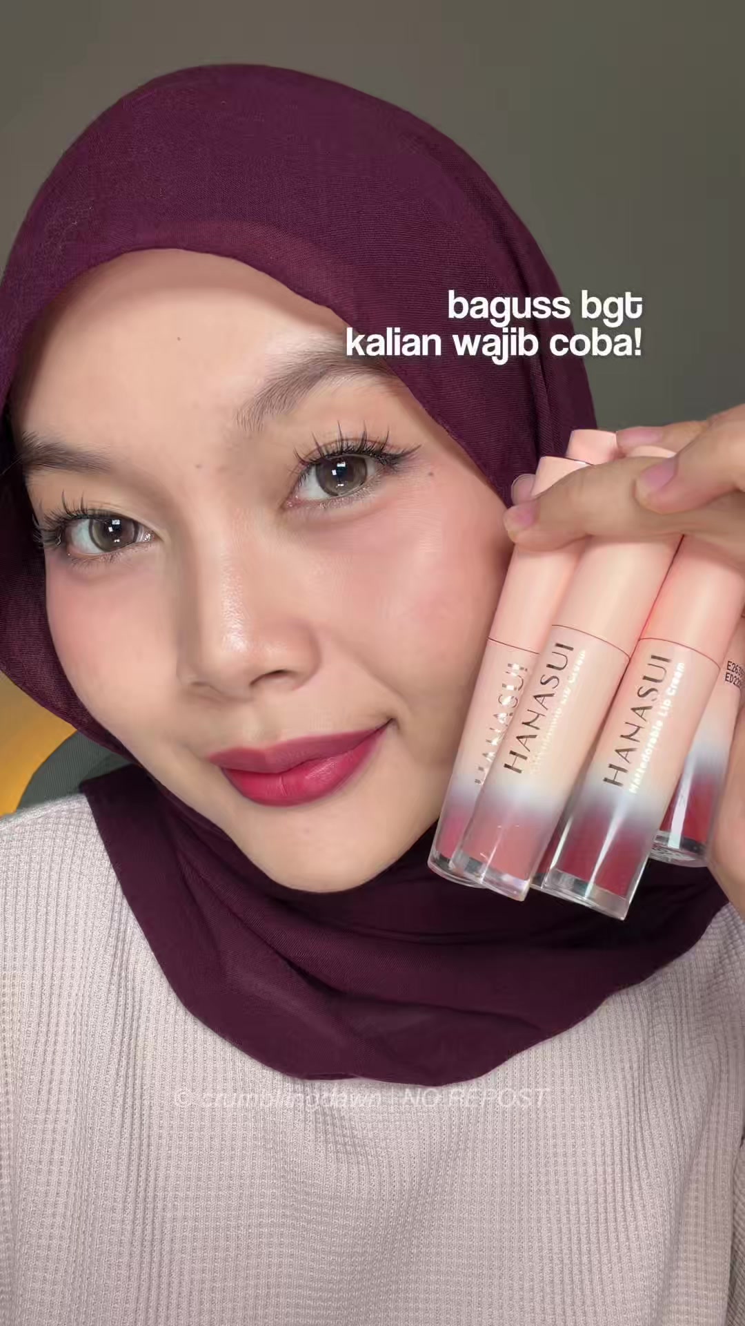 TikTok post by @crumbliingdawn for Hanasui. Caption reads: [...] jutaan pcs orang se worth it ituu 🥹💓....