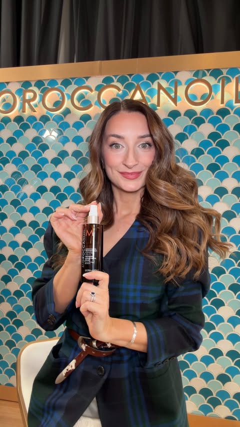 Instagram post by @hair_by_oana for Moroccanoil. Caption reads: [...] 🤍 Getting ready inside the Moroccanoil....