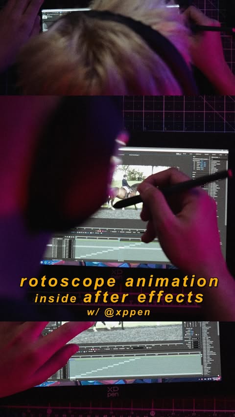 Instagram post by @kiuzr for XPPen Brasil Oficial. Caption reads: rotoscope animation inside after effects with the....