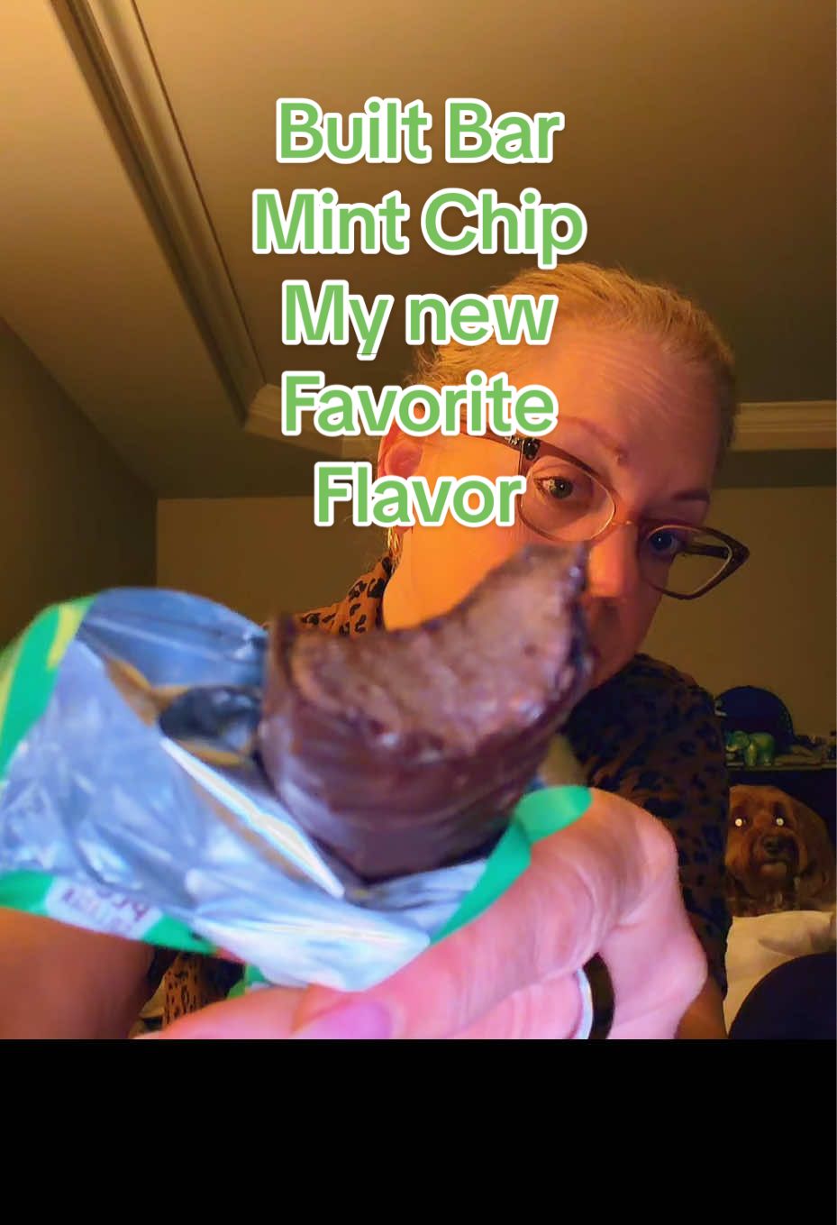 TikTok post by @wendycreatesco for BUILT Bar. Caption reads: [...] Flavor and I’m obsessed. Mint Chip....