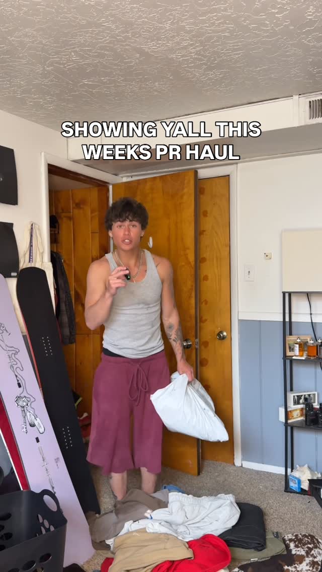 Instagram post by @evanmxka for EME STUDIOS. Caption reads: too much clothes what do I do #explore #prhaul....
