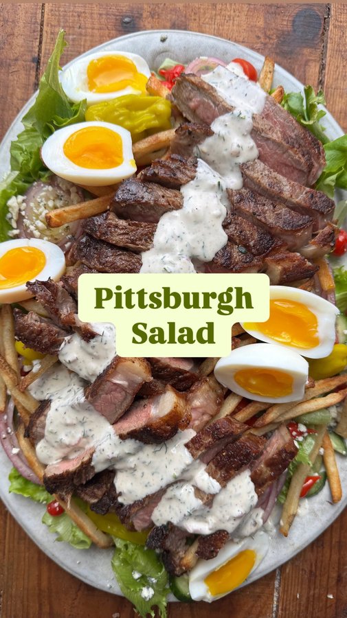 Instagram post by @dianemorrisey for Little Leaf Farms. Caption reads: A Pittsburgh salad is a layered salad that....