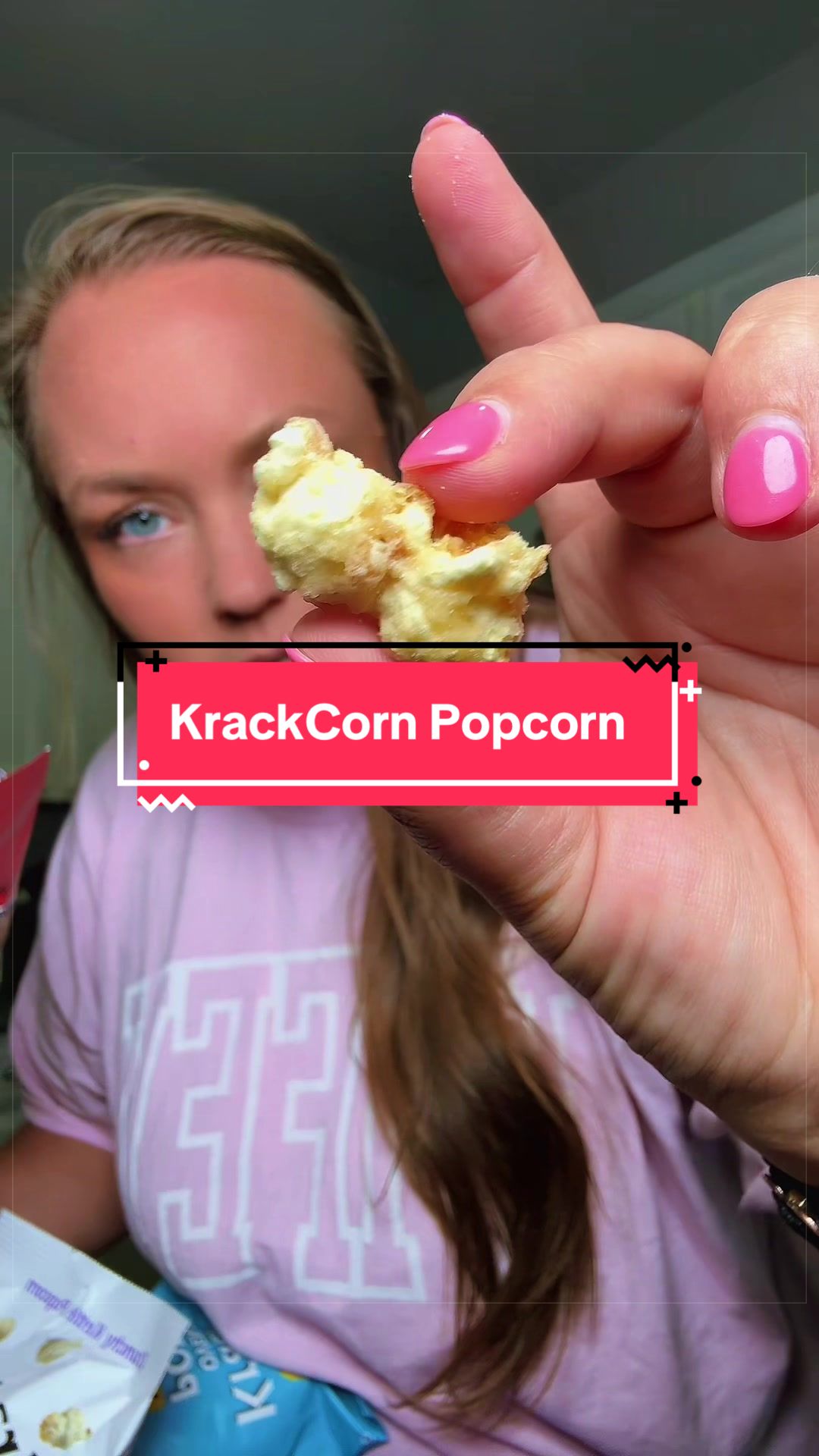 TikTok post by @mcm_pmp for KrackCorn Popcorn. Caption reads: @KrackCorn Popcorn #tiktokshopcreatorpicks [...].