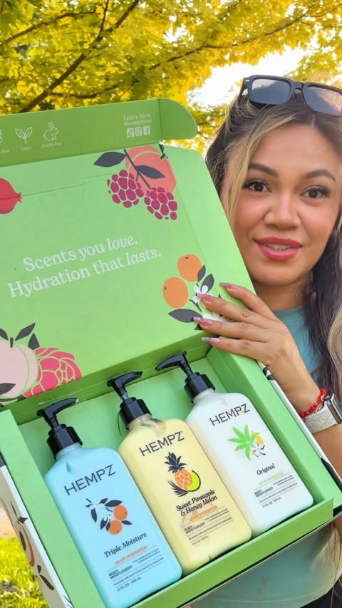 Instagram post by @xitskaren for Hempz. Caption reads: #hempzpartner 🍍🍈 Hempz just got a fresh new....