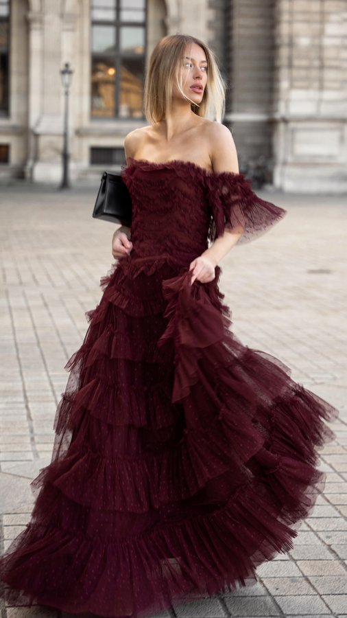 Instagram post by @ellizabethh for Needle & Thread. Caption reads: The color of the season, rich, grounded, like a....