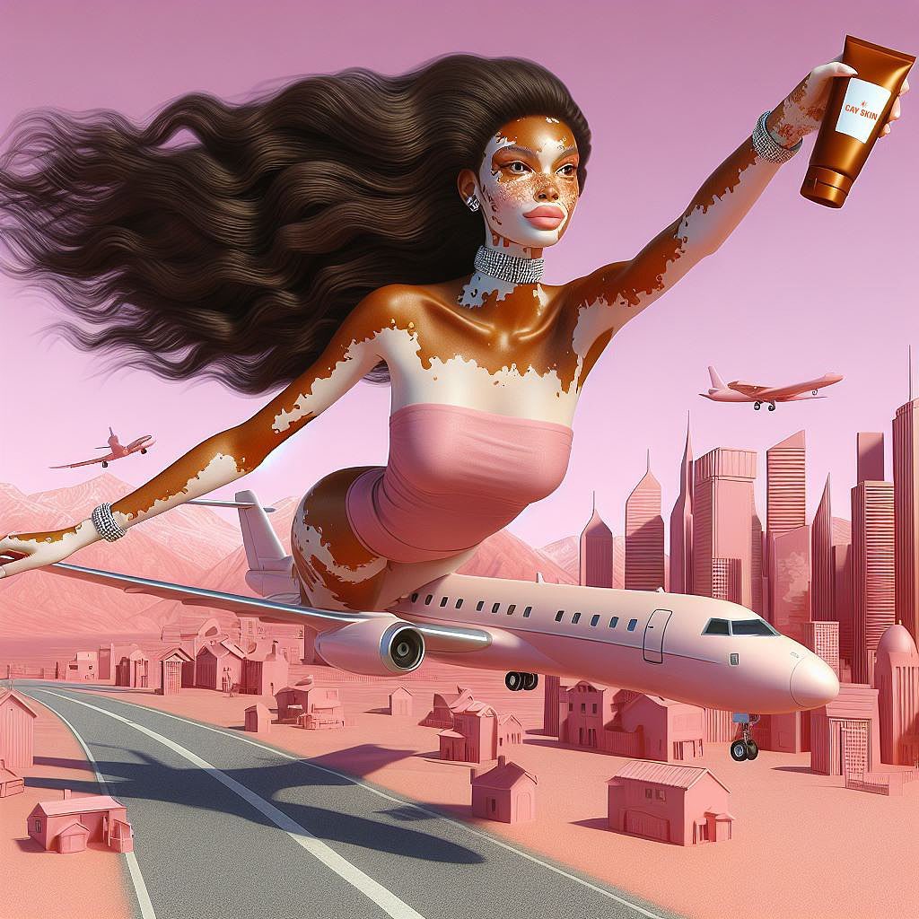 Instagram post by @winnieharlow for Cay Skin. Caption reads: Just landed in #GagCity with @cayskin & HAPPY....