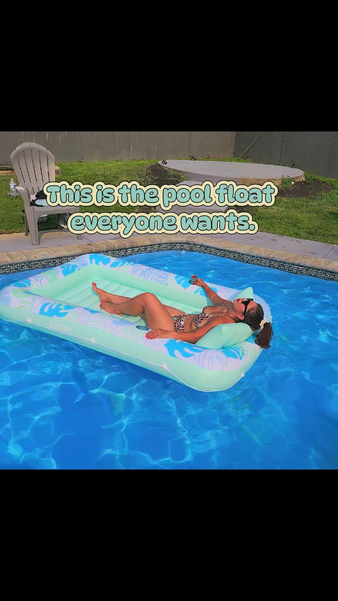TikTok post by @bessie.elizabeth for SLOOSH. Caption reads: [...] new oversized floaty & tanning bed. @Sloosh....
