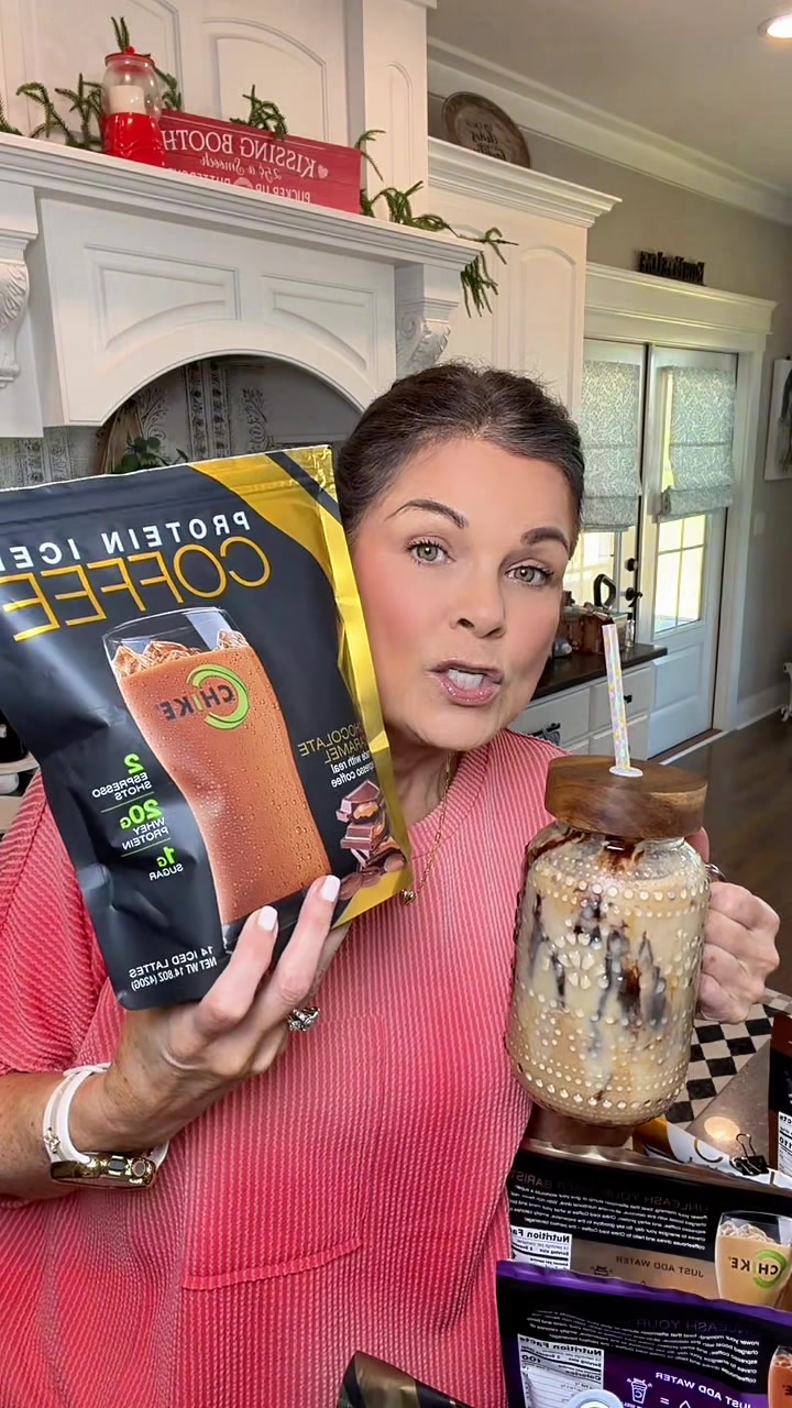 TikTok post by @mellissawith2ls for Chike Nutrition. Caption reads: #proteincoffee #icedcoffee #coffee....