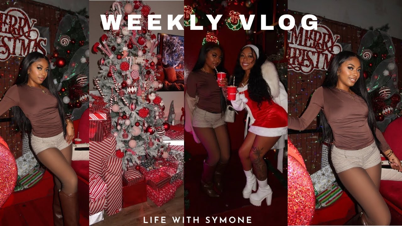 YouTube post by @LifewithSymone for ana luisa. Caption reads: VLOG | Christmas Party + I Over did it + Wrapping....