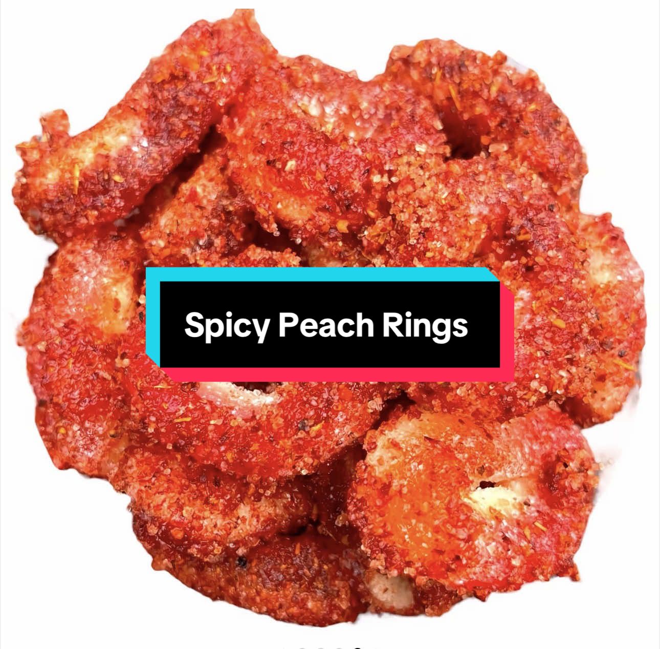 TikTok post by @f.ash45 for ChamoyGuysUK. Caption reads: [...] #peachrings #foodtok @ChamoyGuysUK.