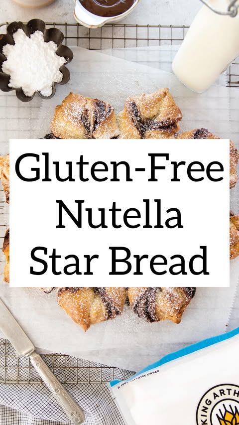 Instagram post by @meaningfuleats for King Arthur Baking Company. Caption reads: GF Nutella Star Bread! 🍫🍞 I’m partnering with....