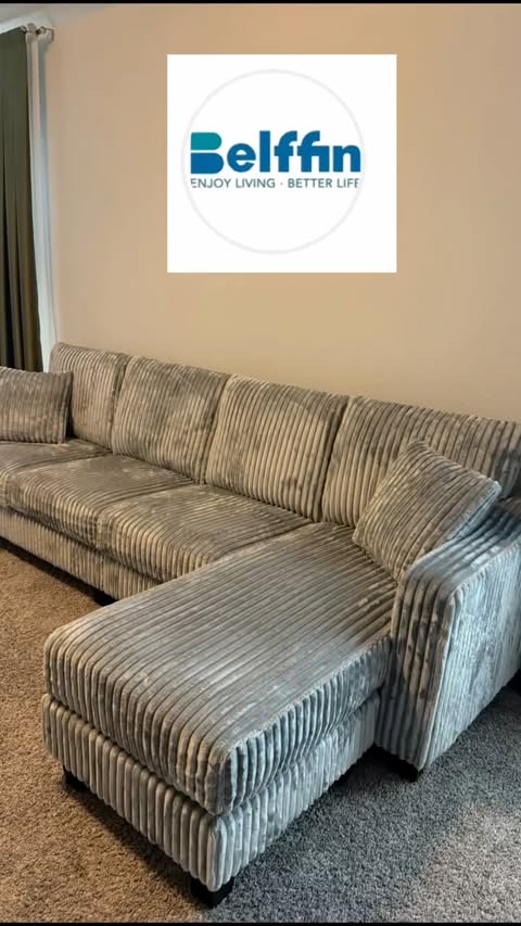 Instagram post by @ugc.by.ayka for Belffin. Caption reads: #sponsored 
Unboxing this Belffin sectional couch....