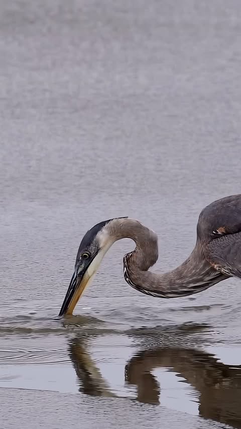 Instagram post by @samrinophotography for Canon USA. Caption reads: Great blue heron fishing in icy waters !! Winter....