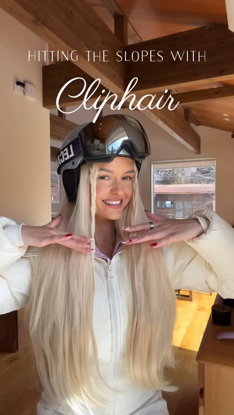 Instagram post by @sophperry_x for Cliphair. Caption reads: [...] extensions for the slopes ❄️🎿 wearing....