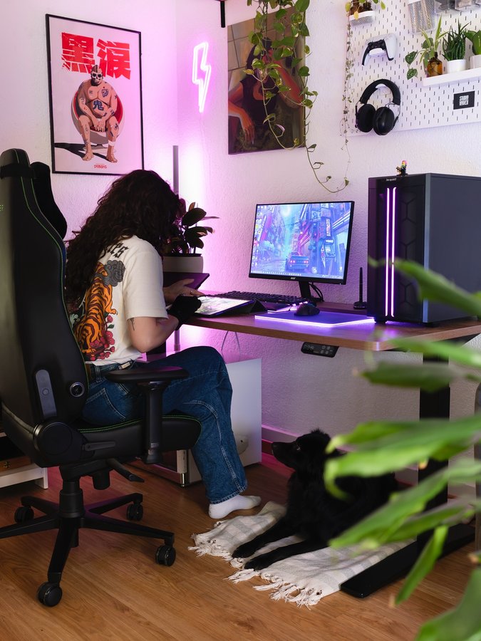 Instagram post by @jelenavoegeli for FlexiSpot. Caption reads: Ad | Werbung 
I’ve been wanting a workspace that....