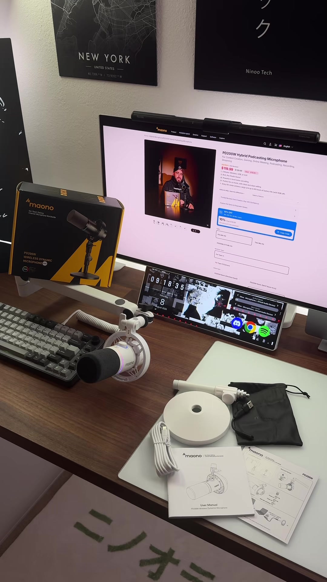 TikTok post by @ninootech for Maono. Caption reads: Wireless @Maono Microhpone for my gaming setup!....