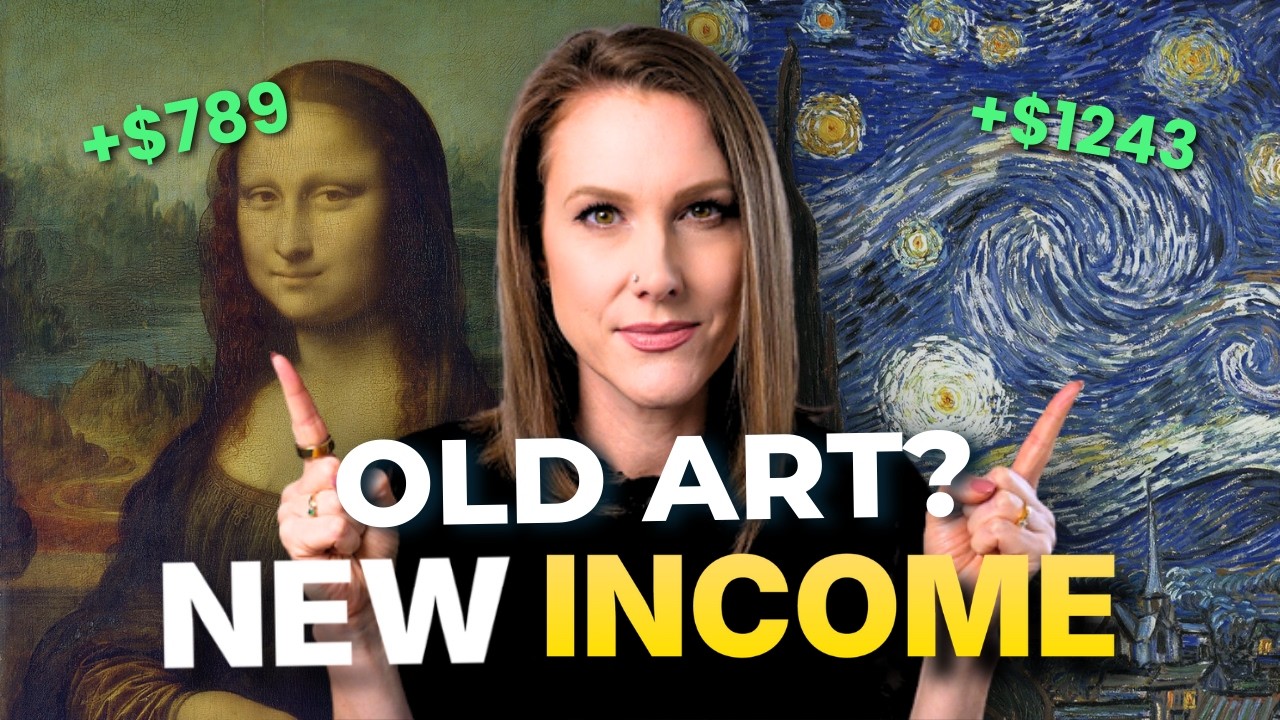 YouTube post by @RachelHarrisonSund for Creative Fabrica. Caption reads: How to Make Money Online Selling Public Domain Art....