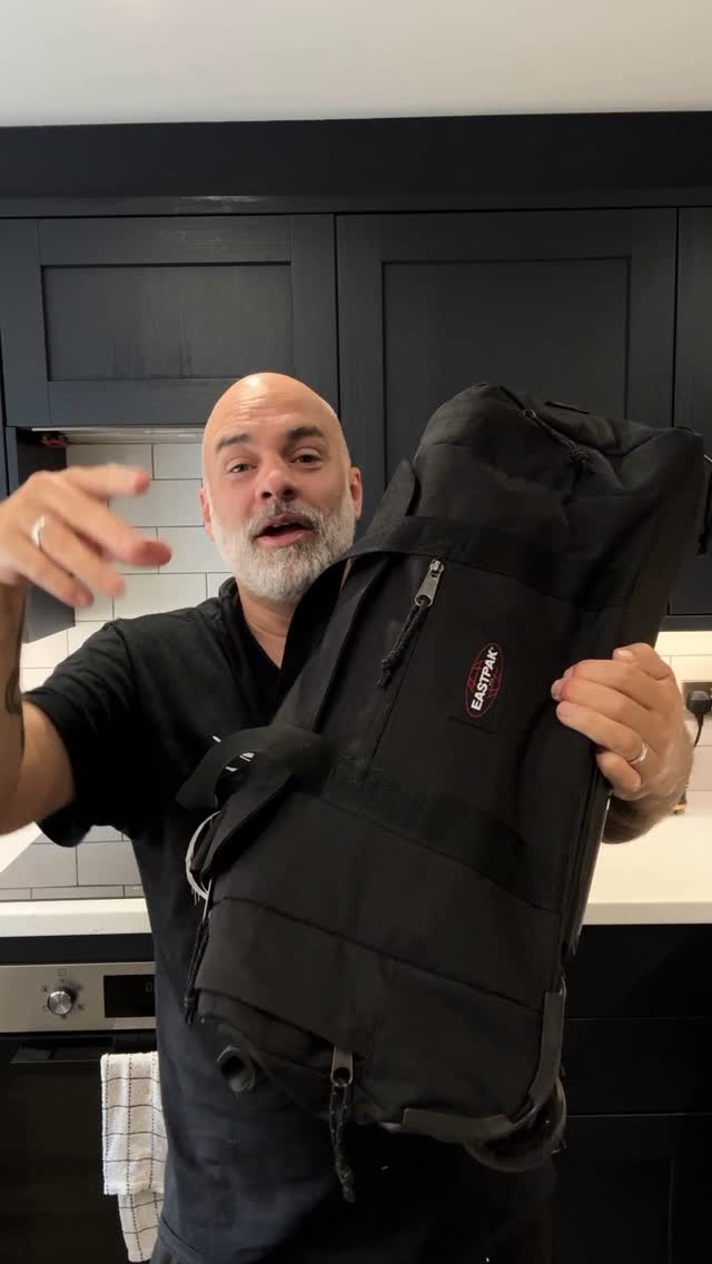 Instagram post by @ollie_eats for Eastpak. Caption reads: The review nobody asked for… but you’re getting it....