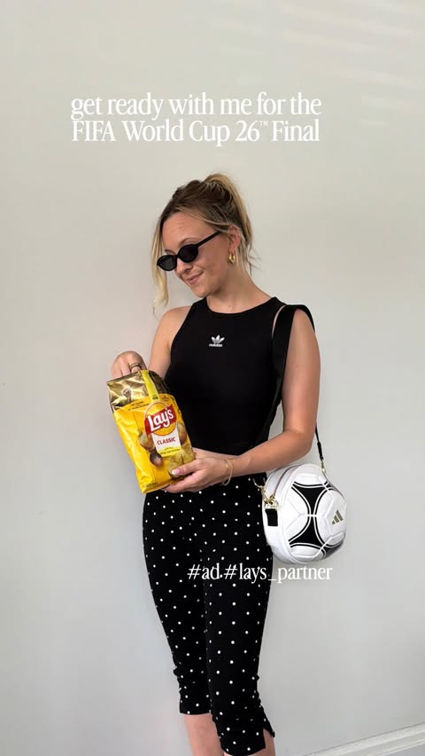 Instagram post by @sarahstylesblog for Lay's. Caption reads: [...] World Cup 26™ Final ⚽️ can’t forget the....