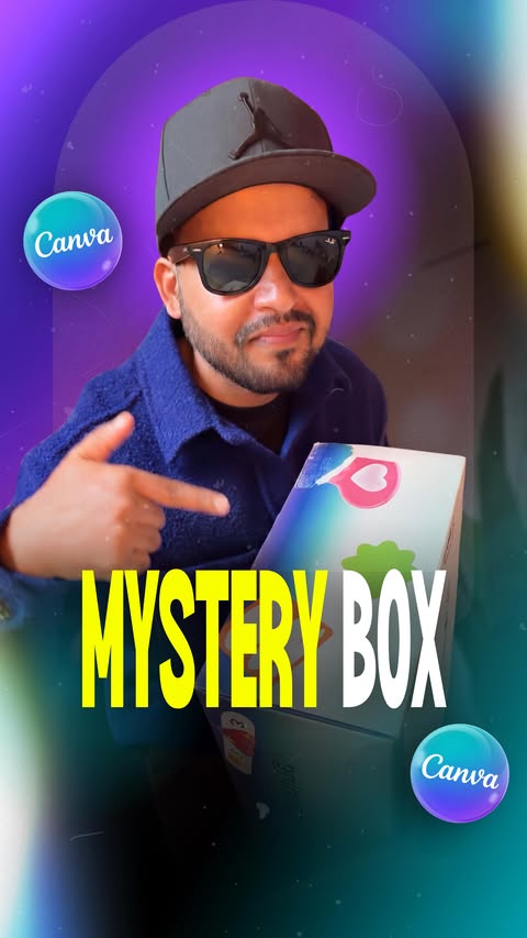Instagram post by @designwithtoshi for Canva. Caption reads: Mystery Box from CANVA 👀

This hit different....