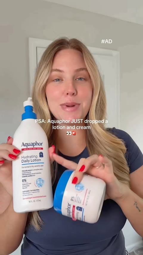 Instagram post by @skinwithhav for Aquaphor US. Caption reads: #ad PSA 🚨 @aquaphor just DROPPED a Hydrating....