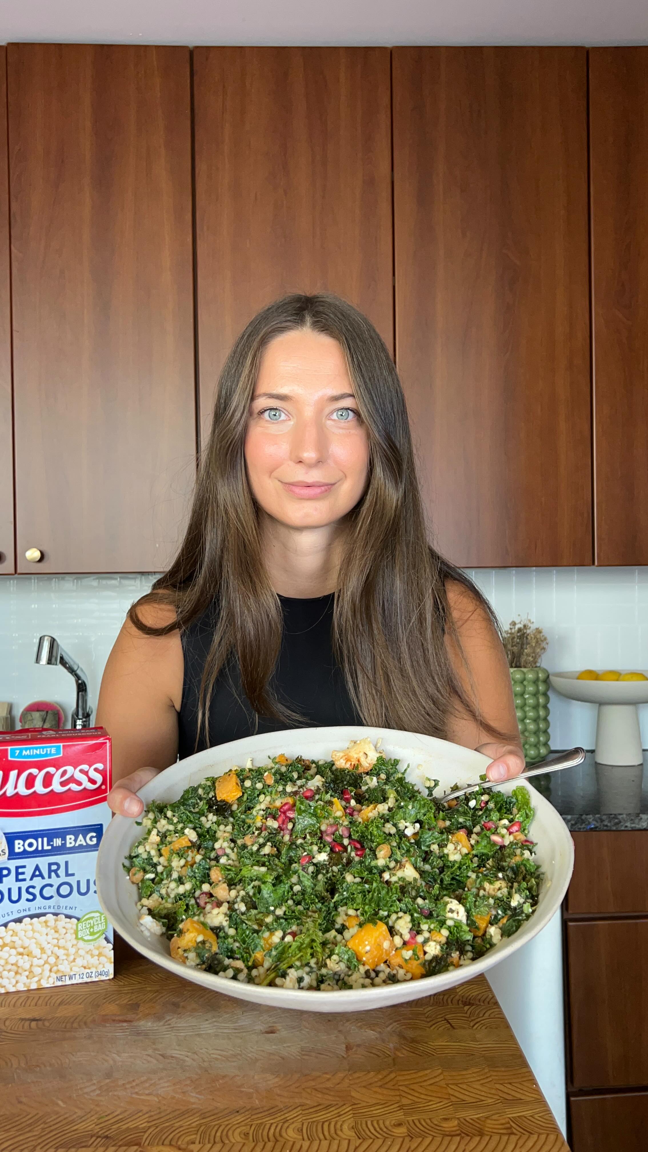 Instagram post by @sophiestartsfromscratch for Success Rice. Caption reads: #ad Harvest Glow Pearl Couscous. This meal is....