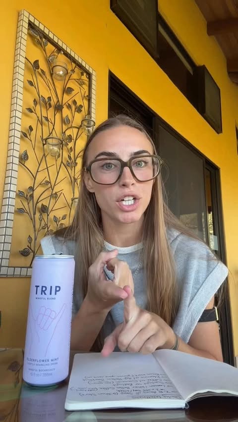 Instagram post by @kailanovak for Drinks TRIP. Caption reads: 2026 ROUTINE🎉 what are your goals, routines,....