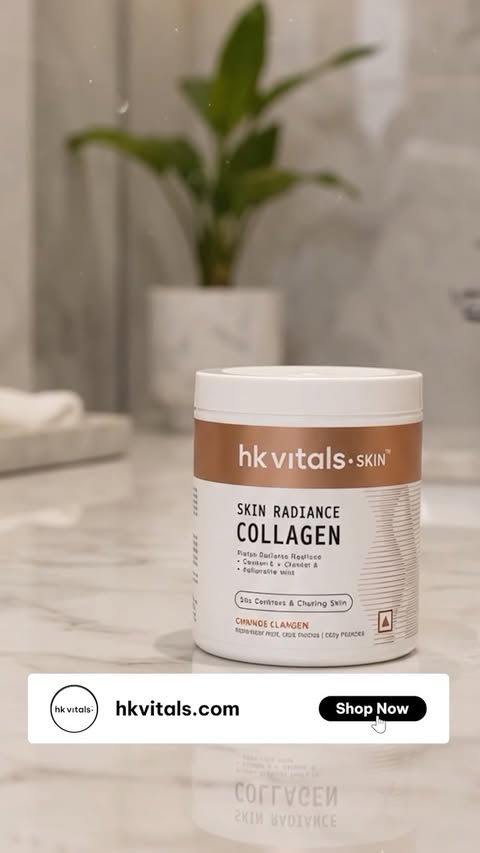 Instagram post by @soumi_chaki.official for HK Vitals. Caption reads: [...] for the link 🔗 #collagen #skincare....