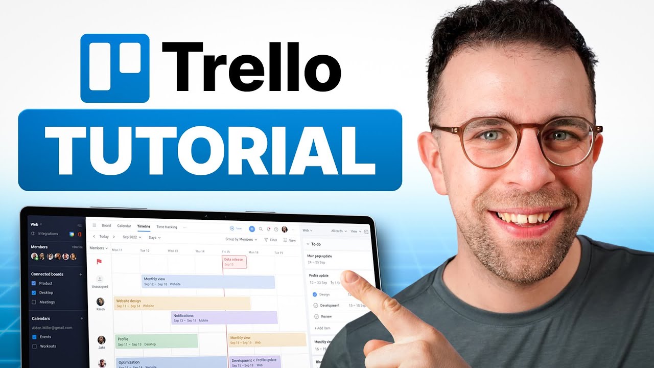 YouTube post by @toolfinderhq for ClickUp. Caption reads: The New Trello Explored: Full Guide.