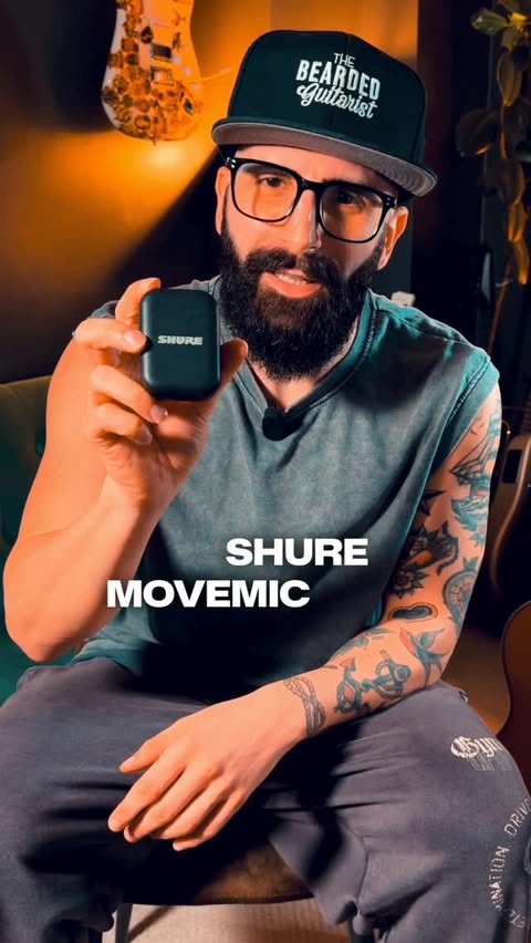 Instagram post by @its_thebeardedguitarist for Shure. Caption reads: The @shure MoveMic2 is such a gamechanger....