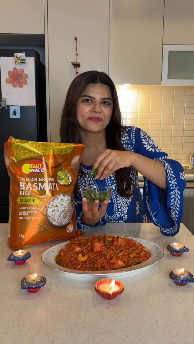 Instagram post by @cookinwithkt_ for SunRice. Caption reads: Diwali calls for something that brings everyone to....