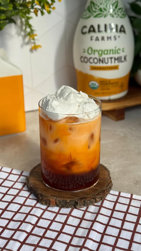 Instagram post by @milkteamali for Califia Farms. Caption reads: coconut thai tea with @califiafarms Organic....