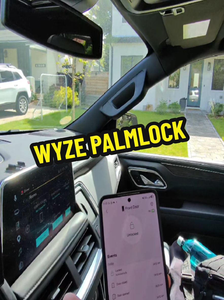 TikTok post by @theghousefam for Wyze. Caption reads: Everyone needs this smart lock! #wyzepalmlock....