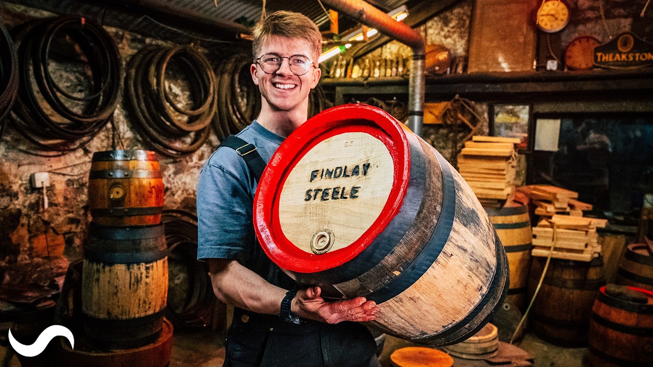 YouTube post by @AlecSteele for Squarespace. Caption reads: Coopering (Beer Barrel Making).
