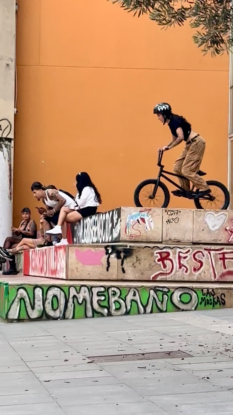 Instagram post by @francinabmxx for CULTCREW. Caption reads: IPhone angle of @francinabmxx banger at the MACBA....