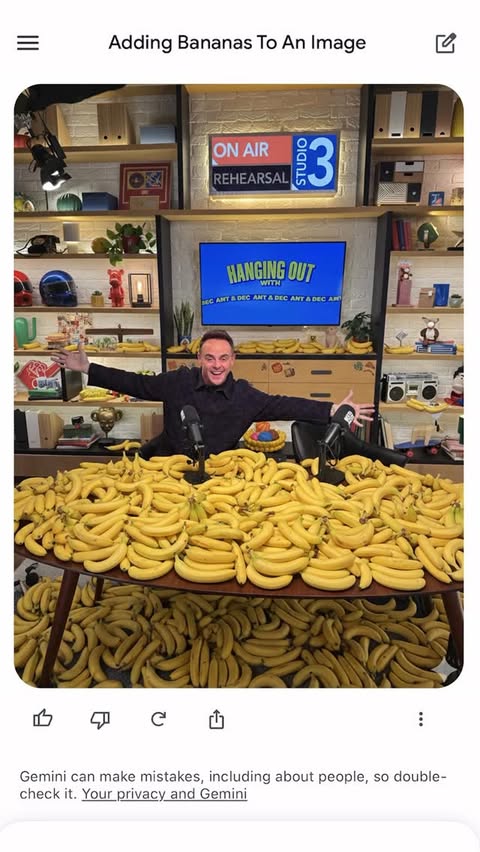 Instagram post by @antanddec for Google. Caption reads: [...] late has consequences 🍌 Thanks to @GoogleUK....