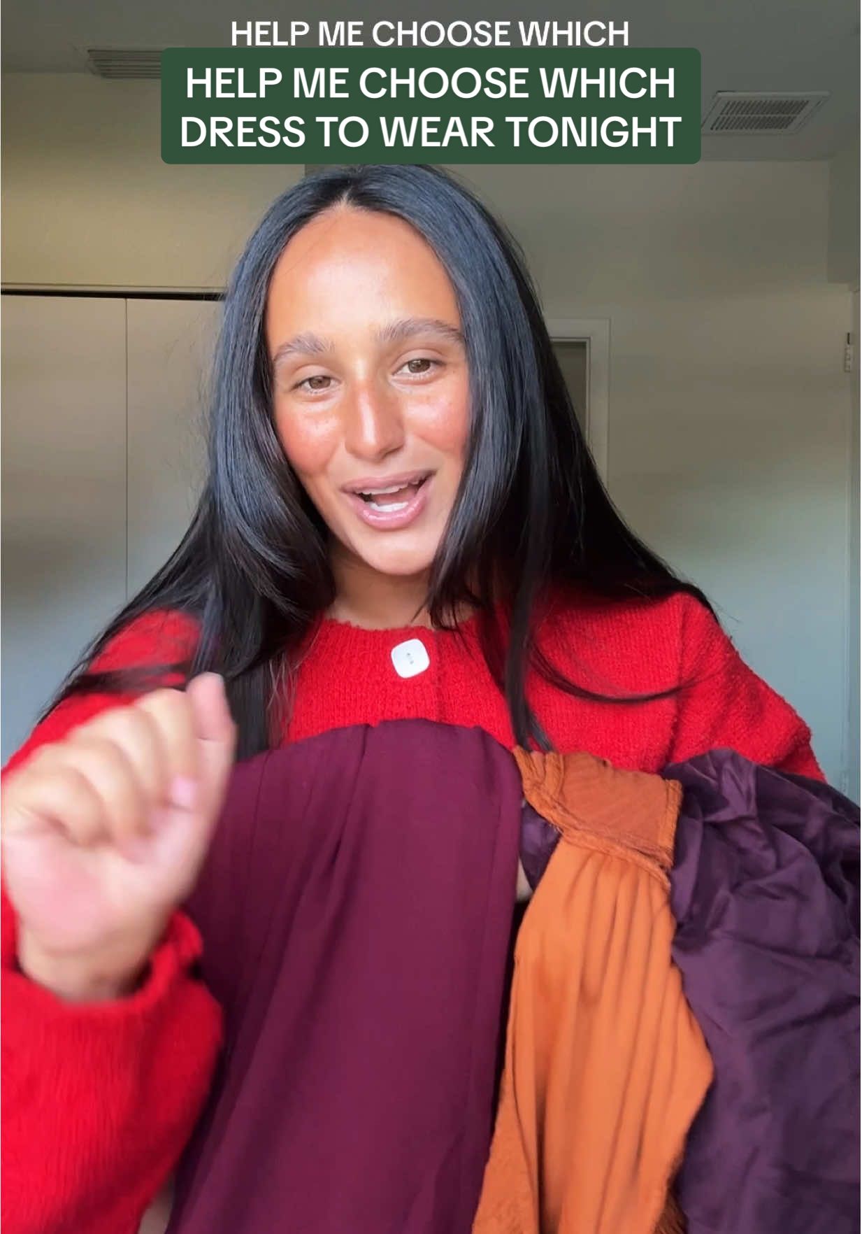 TikTok post by @rachel_muse for Selfieleslie. Caption reads: [...] RACHEL15 #getdressedwithme #pregnant....