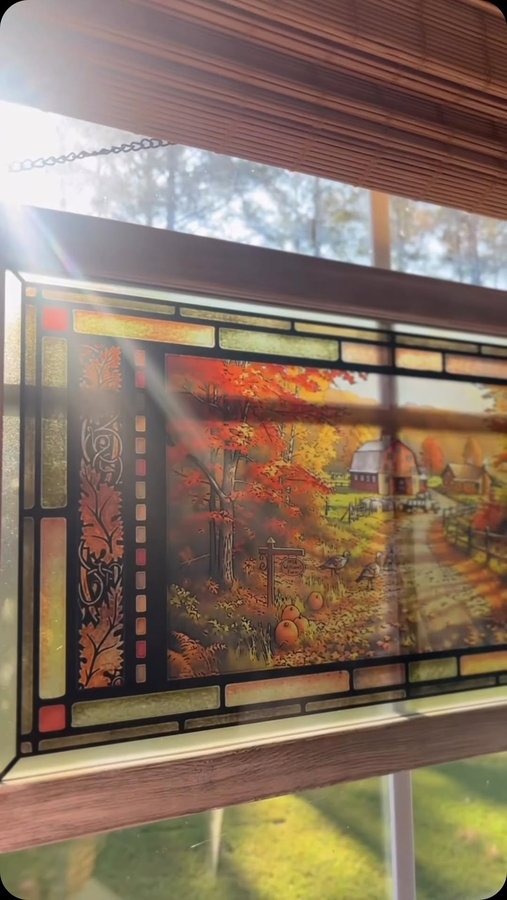 Instagram post by @cottageonwynn for Thomas Kinkade Studios. Caption reads: “Welcoming the warmth of autumn with this stunning....