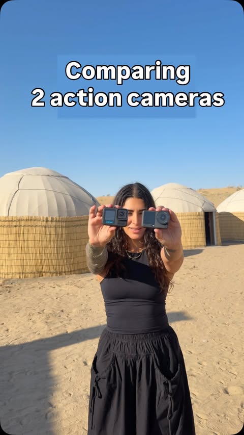 Instagram post by @chloejadetravels for DJI. Caption reads: [...] with 2 action cameras...let’s compare: 1.....