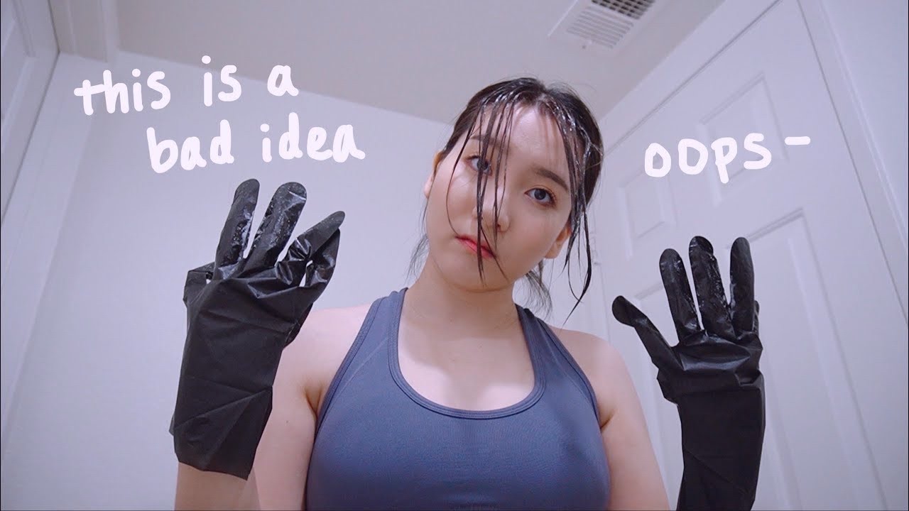 YouTube post by @yoorajung for Coconut Bowls. Caption reads: i bleached and dyed my hair like an e-girl /....