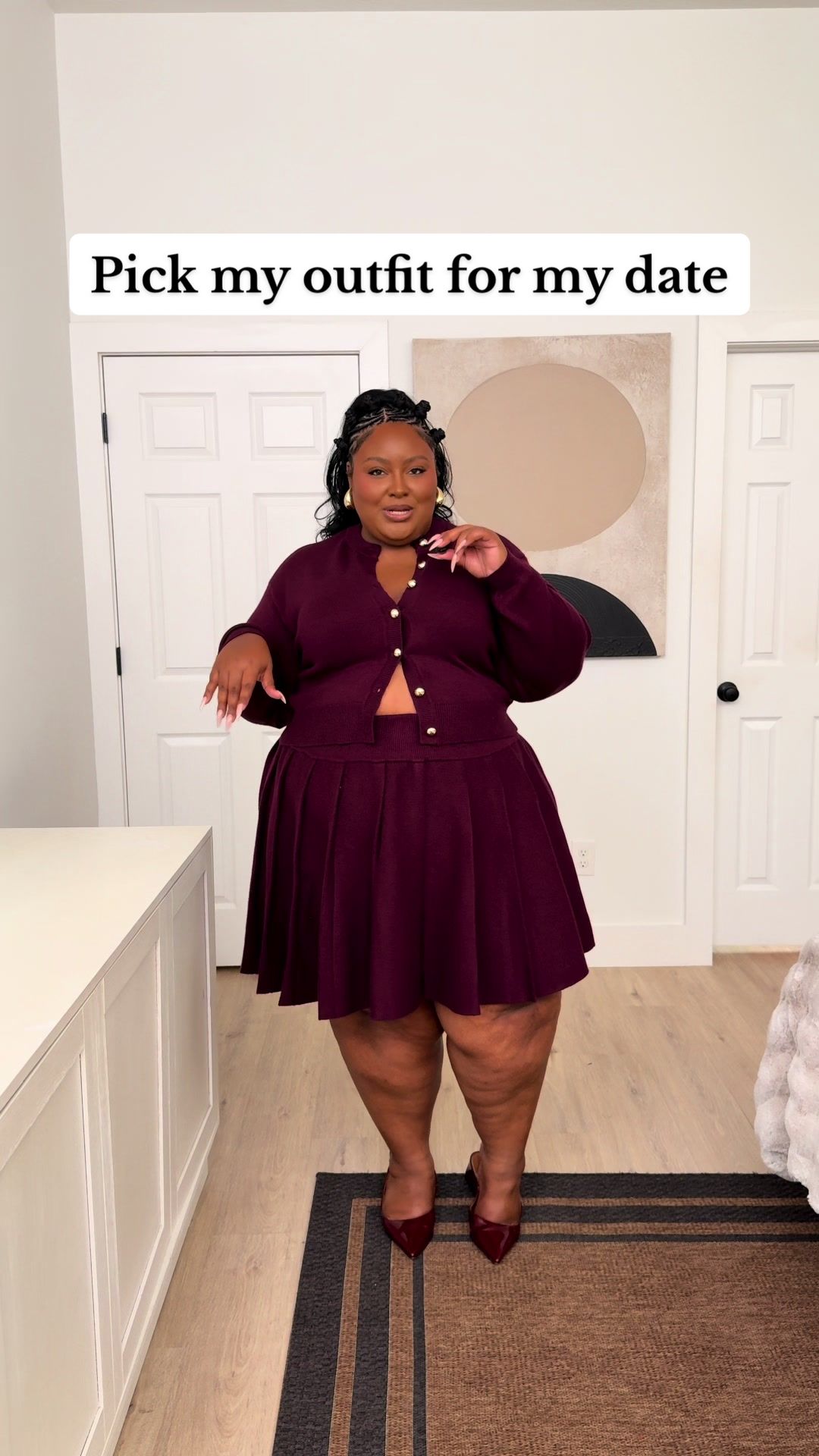 TikTok post by @morgiemone for ELOQUII. Caption reads: [...] needs to be cuter, So help me pick one!....