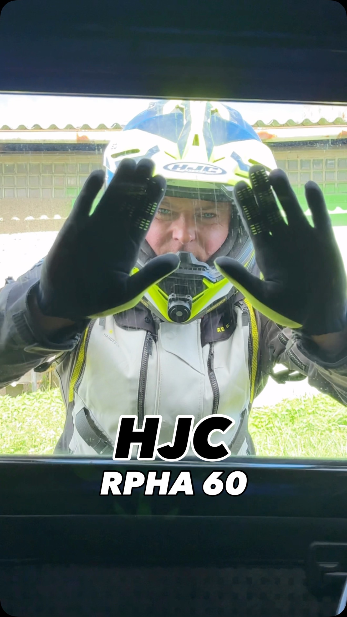 Instagram post by @endurak666_ for HJC Helmets. Caption reads: [...] @dobresklepymotocyklowe.pl 
@hjchelmets....