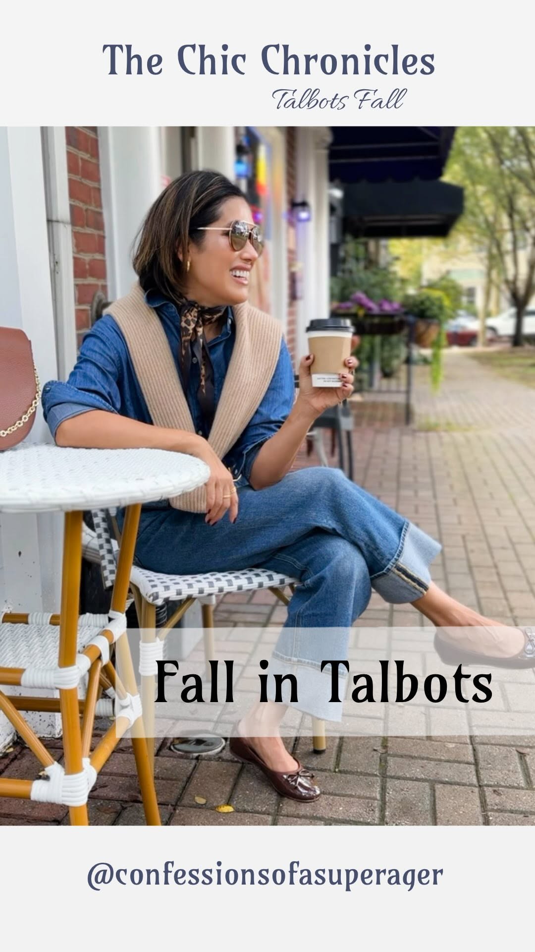 Instagram post by @confessionsofasuperager for Talbots. Caption reads: 🍂 Fall is finally here, and I’m celebrating all....