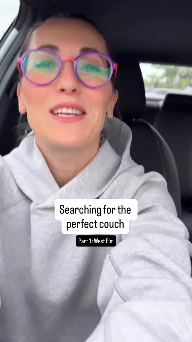 Instagram post by @alexonabudget for West Elm. Caption reads: Part 1: Searching for the perfect couch 🛋️ first....