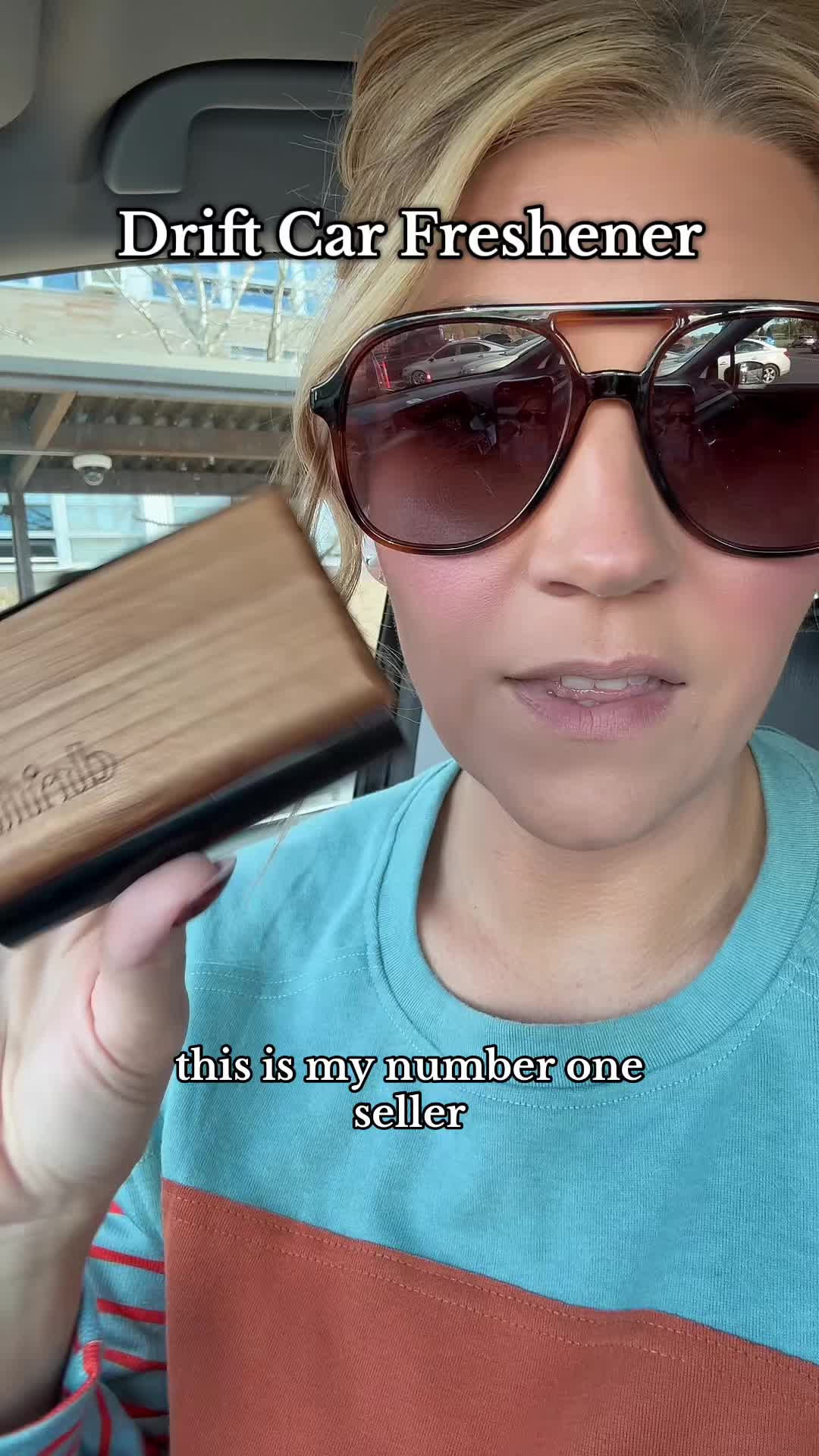 TikTok post by @deids_anne for drift. Caption reads: @Driftgoods Wood Car Air Freshener. The Cabana....