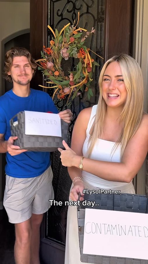 Instagram post by @thehannahbrie for Lysol. Caption reads: #lysolpartner POV: you have guests over during flu....