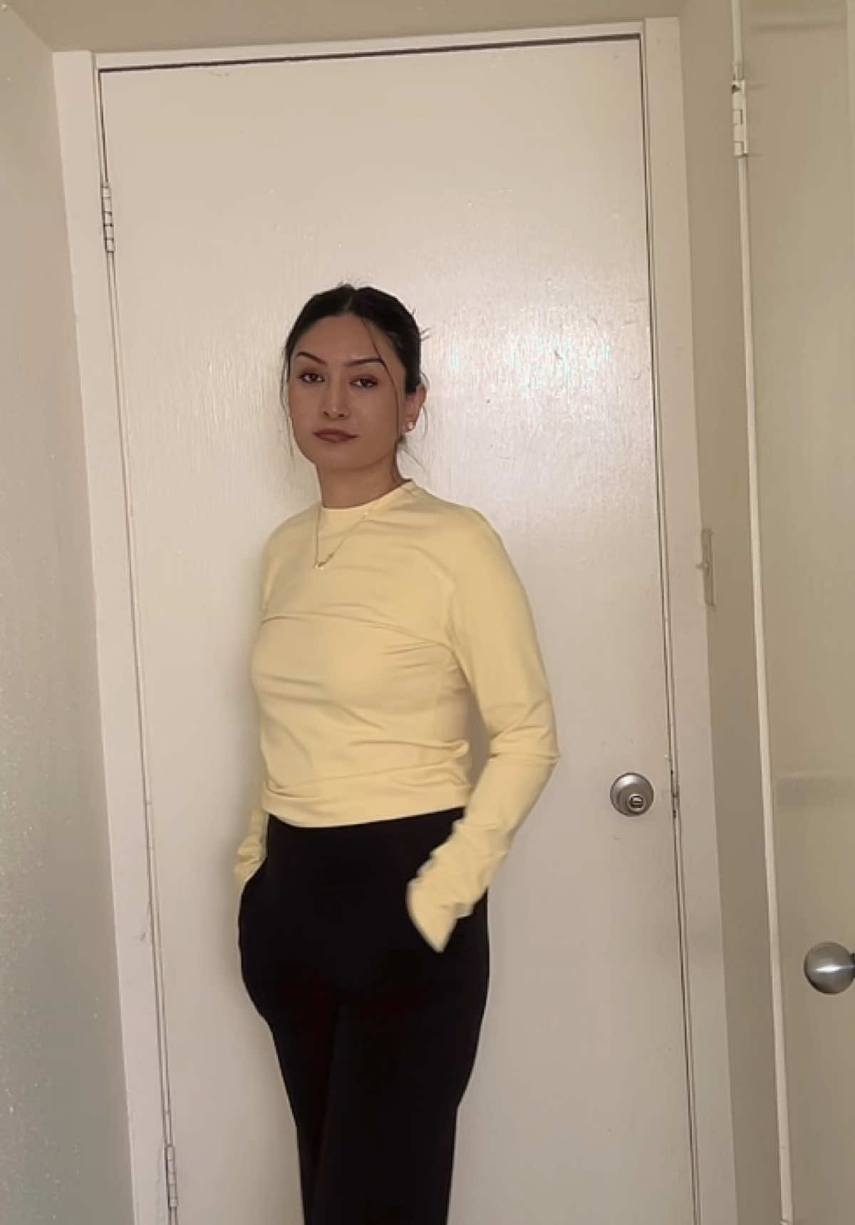 TikTok post by @raveena_thapa00 for G4Free. Caption reads: G4Free BareFeel Wide Leg High Waisted Side [...].